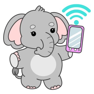 Şirin fil vektör ikonu. Komik bebek fil hayvan serisi illüstrasyonu. Yumuşak Fil Tasarımlarının Hayatı.