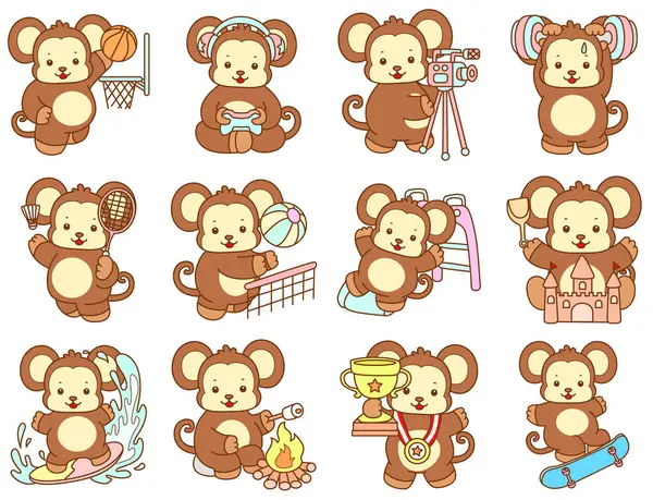 Şirin maymun vektör ikonu. Komik bebek maymun hayvan serisi örnekleri. Yumuşak Maymun Tasarımları Hayatı.