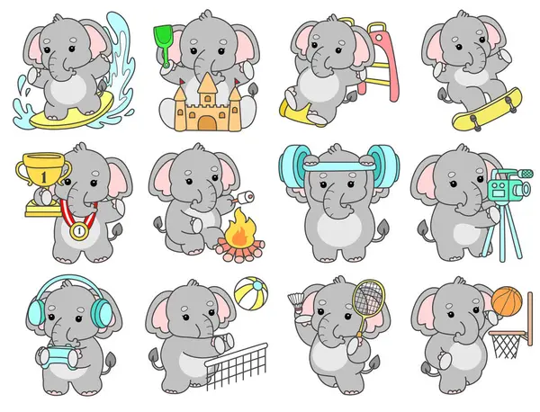 Şirin fil vektör ikonu. Komik bebek fil hayvan serisi illüstrasyonu. Yumuşak Fil Tasarımlarının Hayatı.