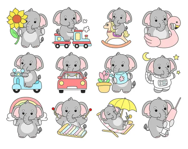 Şirin fil vektör ikonu. Komik bebek fil hayvan serisi illüstrasyonu. Yumuşak Fil Tasarımlarının Hayatı.