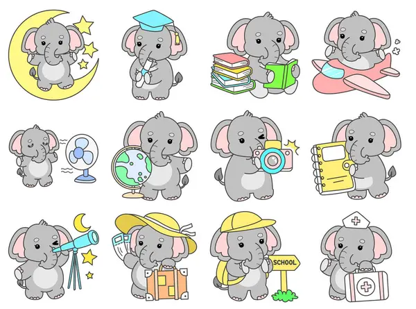 Şirin fil vektör ikonu. Komik bebek fil hayvan serisi illüstrasyonu. Yumuşak Fil Tasarımlarının Hayatı.