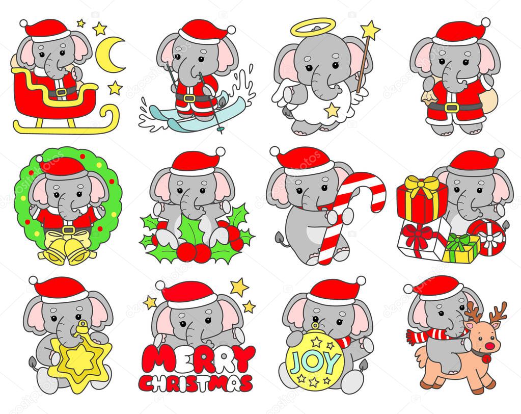 Cute Elephant vector icon. Funny baby Elephant animal series stock illustration. Life of fluffy Elephant designs.