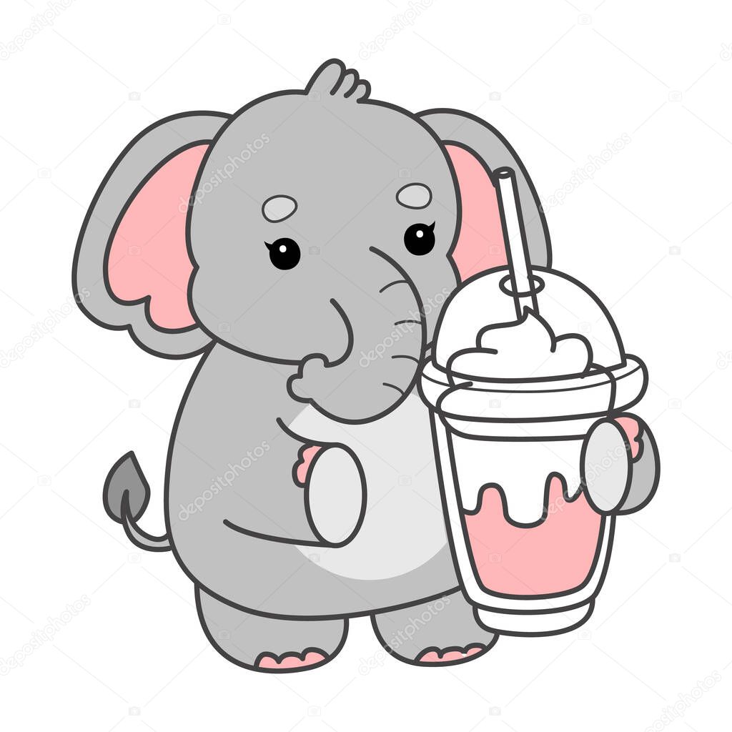 Cute Elephant vector icon. Funny baby Elephant animal series stock illustration. Life of fluffy Elephant designs.
