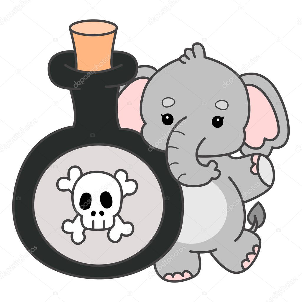 Cute Elephant vector icon. Funny baby Elephant animal series stock illustration. Life of fluffy Elephant designs.