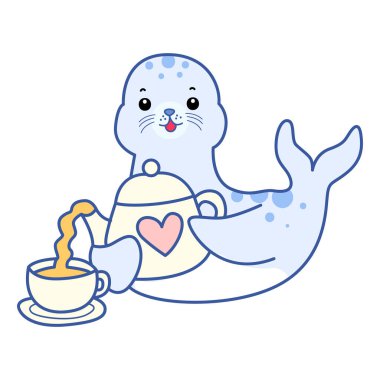 Şirin Seal vektör ikonu. Komik bebek fok hayvan serisi illüstrasyonu. Yumuşak Mühür Tasarımlarının Hayatı.