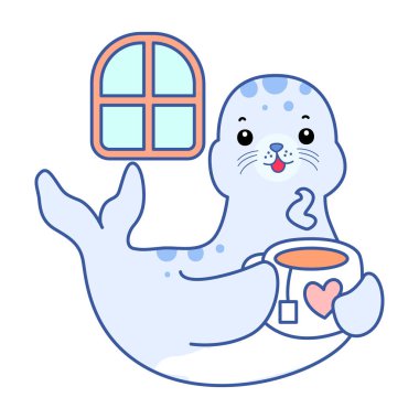 Şirin Seal vektör ikonu. Komik bebek fok hayvan serisi illüstrasyonu. Yumuşak Mühür Tasarımlarının Hayatı.