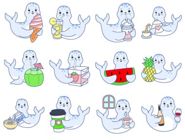 Şirin Seal vektör ikonu. Komik bebek fok hayvan serisi illüstrasyonu. Yumuşak Mühür Tasarımlarının Hayatı.