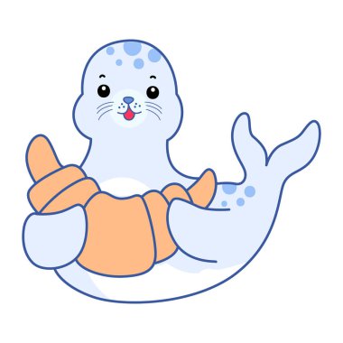 Şirin Seal vektör ikonu. Komik bebek fok hayvan serisi illüstrasyonu. Yumuşak Mühür Tasarımlarının Hayatı.