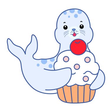 Şirin Seal vektör ikonu. Komik bebek fok hayvan serisi illüstrasyonu. Yumuşak Mühür Tasarımlarının Hayatı.