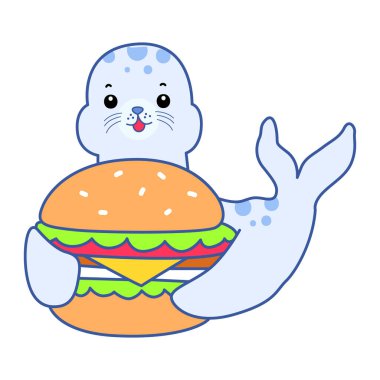 Şirin Seal vektör ikonu. Komik bebek fok hayvan serisi illüstrasyonu. Yumuşak Mühür Tasarımlarının Hayatı.