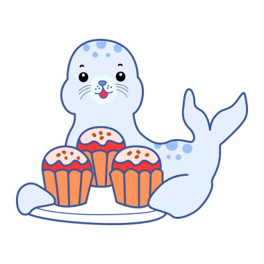Şirin Seal vektör ikonu. Komik bebek fok hayvan serisi illüstrasyonu. Yumuşak Mühür Tasarımlarının Hayatı.