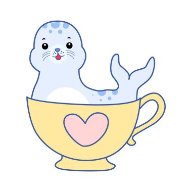 Şirin Seal vektör ikonu. Komik bebek fok hayvan serisi illüstrasyonu. Yumuşak Mühür Tasarımlarının Hayatı.