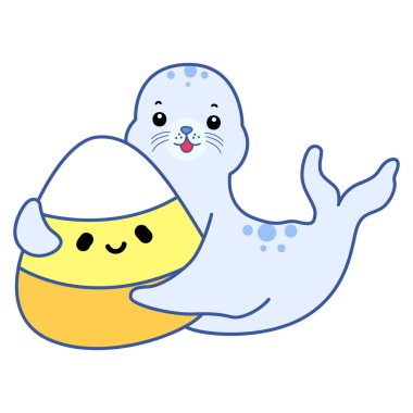 Şirin Seal vektör ikonu. Komik bebek fok hayvan serisi illüstrasyonu. Yumuşak Mühür Tasarımlarının Hayatı.