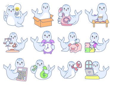 Şirin Seal vektör ikonu. Komik bebek fok hayvan serisi illüstrasyonu. Yumuşak Mühür Tasarımlarının Hayatı.