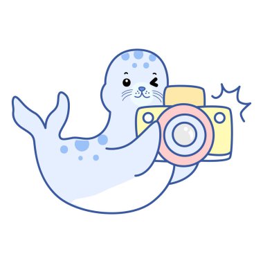 Şirin Seal vektör ikonu. Komik bebek fok hayvan serisi illüstrasyonu. Yumuşak Mühür Tasarımlarının Hayatı.