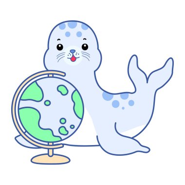 Şirin Seal vektör ikonu. Komik bebek fok hayvan serisi illüstrasyonu. Yumuşak Mühür Tasarımlarının Hayatı.