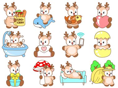 Şirin Geyik vektör simgesi. Komik bebek geyik hayvan serisi örnekleri. Yumuşak Geyik Tasarımlarının Hayatı.