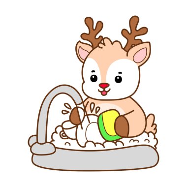 Şirin Geyik vektör simgesi. Komik bebek geyik hayvan serisi örnekleri. Yumuşak Geyik Tasarımlarının Hayatı.