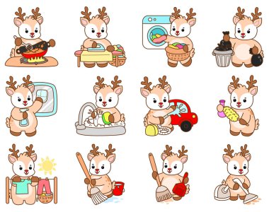 Şirin Geyik vektör simgesi. Komik bebek geyik hayvan serisi örnekleri. Yumuşak Geyik Tasarımlarının Hayatı.