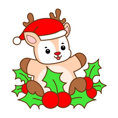 Şirin Geyik vektör simgesi. Komik bebek geyik hayvan serisi örnekleri. Yumuşak Geyik Tasarımlarının Hayatı.