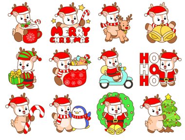 Şirin Geyik vektör simgesi. Komik bebek geyik hayvan serisi örnekleri. Yumuşak Geyik Tasarımlarının Hayatı.