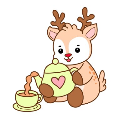 Şirin Geyik vektör simgesi. Komik bebek geyik hayvan serisi örnekleri. Yumuşak Geyik Tasarımlarının Hayatı.