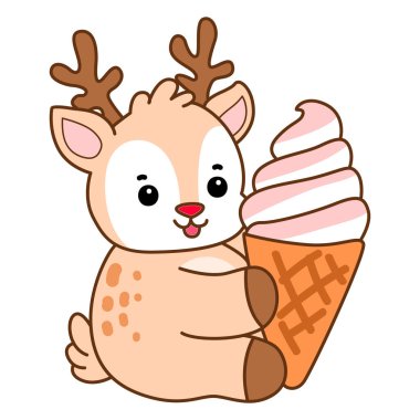 Şirin Geyik vektör simgesi. Komik bebek geyik hayvan serisi örnekleri. Yumuşak Geyik Tasarımlarının Hayatı.