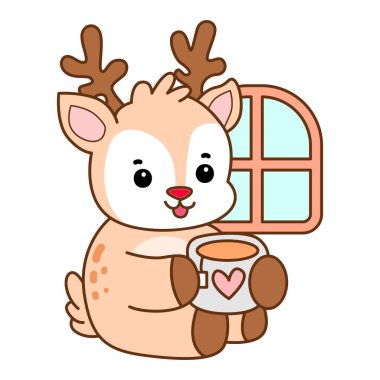 Şirin Geyik vektör simgesi. Komik bebek geyik hayvan serisi örnekleri. Yumuşak Geyik Tasarımlarının Hayatı.