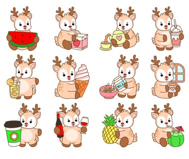 Şirin Geyik vektör simgesi. Komik bebek geyik hayvan serisi örnekleri. Yumuşak Geyik Tasarımlarının Hayatı.