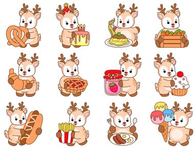 Şirin Geyik vektör simgesi. Komik bebek geyik hayvan serisi örnekleri. Yumuşak Geyik Tasarımlarının Hayatı.