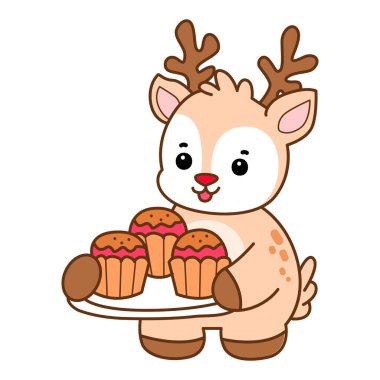 Şirin Geyik vektör simgesi. Komik bebek geyik hayvan serisi örnekleri. Yumuşak Geyik Tasarımlarının Hayatı.