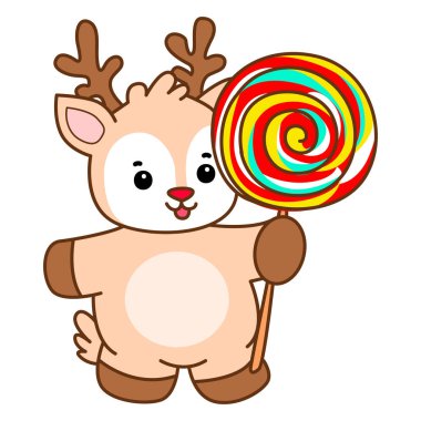 Şirin Geyik vektör simgesi. Komik bebek geyik hayvan serisi örnekleri. Yumuşak Geyik Tasarımlarının Hayatı.