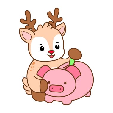 Şirin Geyik vektör simgesi. Komik bebek geyik hayvan serisi örnekleri. Yumuşak Geyik Tasarımlarının Hayatı.