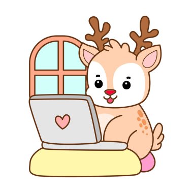 Şirin Geyik vektör simgesi. Komik bebek geyik hayvan serisi örnekleri. Yumuşak Geyik Tasarımlarının Hayatı.