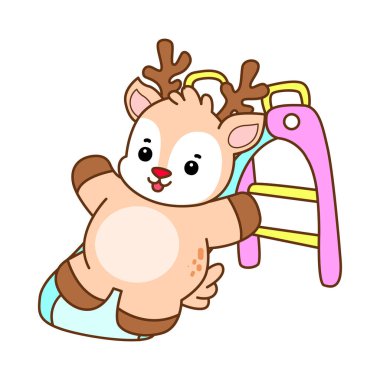 Şirin Geyik vektör simgesi. Komik bebek geyik hayvan serisi örnekleri. Yumuşak Geyik Tasarımlarının Hayatı.