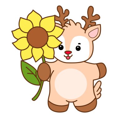 Şirin Geyik vektör simgesi. Komik bebek geyik hayvan serisi örnekleri. Yumuşak Geyik Tasarımlarının Hayatı.