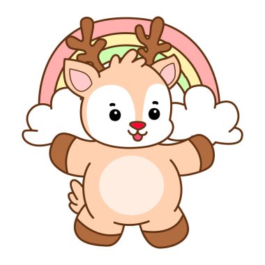 Şirin Geyik vektör simgesi. Komik bebek geyik hayvan serisi örnekleri. Yumuşak Geyik Tasarımlarının Hayatı.