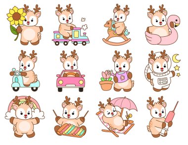 Şirin Geyik vektör simgesi. Komik bebek geyik hayvan serisi örnekleri. Yumuşak Geyik Tasarımlarının Hayatı.
