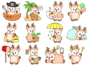 Şirin Geyik vektör simgesi. Komik bebek geyik hayvan serisi örnekleri. Yumuşak Geyik Tasarımlarının Hayatı.