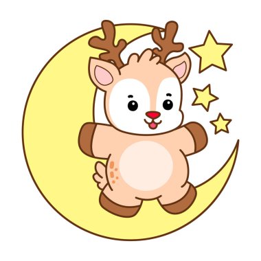 Şirin Geyik vektör simgesi. Komik bebek geyik hayvan serisi örnekleri. Yumuşak Geyik Tasarımlarının Hayatı.