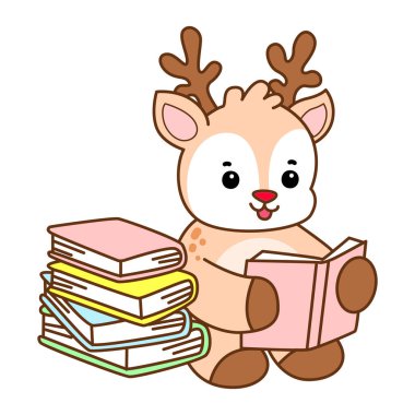 Şirin Geyik vektör simgesi. Komik bebek geyik hayvan serisi örnekleri. Yumuşak Geyik Tasarımlarının Hayatı.