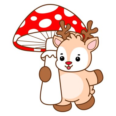 Şirin Geyik vektör simgesi. Komik bebek geyik hayvan serisi örnekleri. Yumuşak Geyik Tasarımlarının Hayatı.