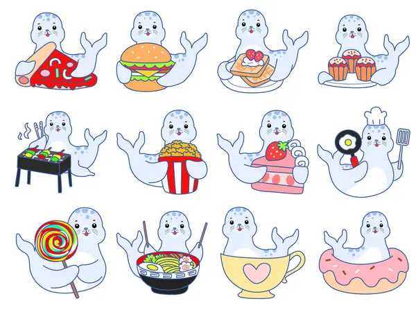 Şirin Seal vektör ikonu. Komik bebek fok hayvan serisi illüstrasyonu. Yumuşak Mühür Tasarımlarının Hayatı.