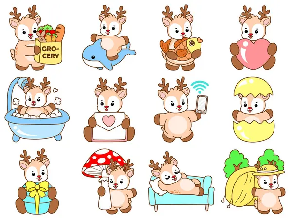 Şirin Geyik vektör simgesi. Komik bebek geyik hayvan serisi örnekleri. Yumuşak Geyik Tasarımlarının Hayatı.