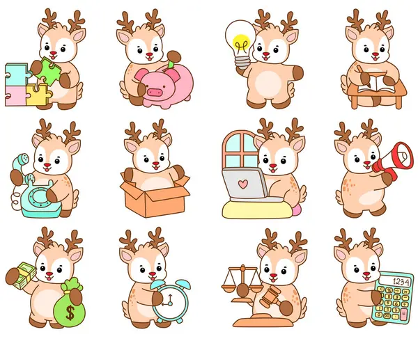 Şirin Geyik vektör simgesi. Komik bebek geyik hayvan serisi örnekleri. Yumuşak Geyik Tasarımlarının Hayatı.