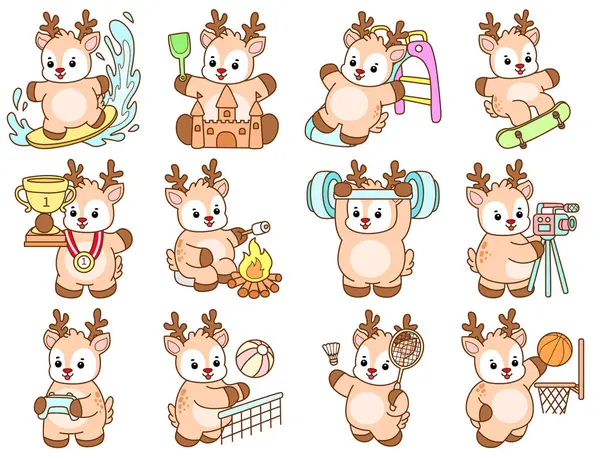 Şirin Geyik vektör simgesi. Komik bebek geyik hayvan serisi örnekleri. Yumuşak Geyik Tasarımlarının Hayatı.