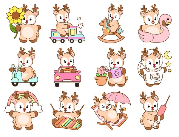 Şirin Geyik vektör simgesi. Komik bebek geyik hayvan serisi örnekleri. Yumuşak Geyik Tasarımlarının Hayatı.
