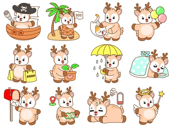 Şirin Geyik vektör simgesi. Komik bebek geyik hayvan serisi örnekleri. Yumuşak Geyik Tasarımlarının Hayatı.