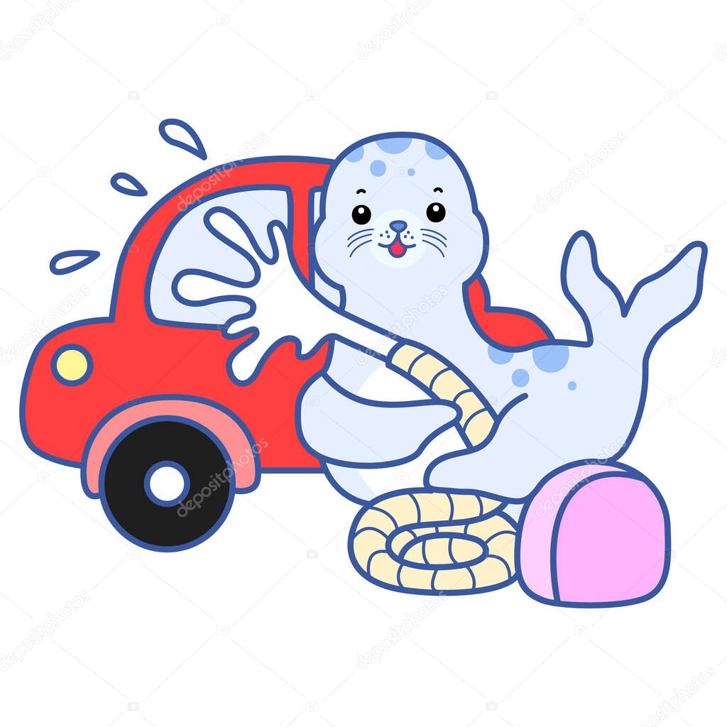 Cute Seal vector icon. Funny baby Seal animal series stock illustration. Life of fluffy Seal designs.