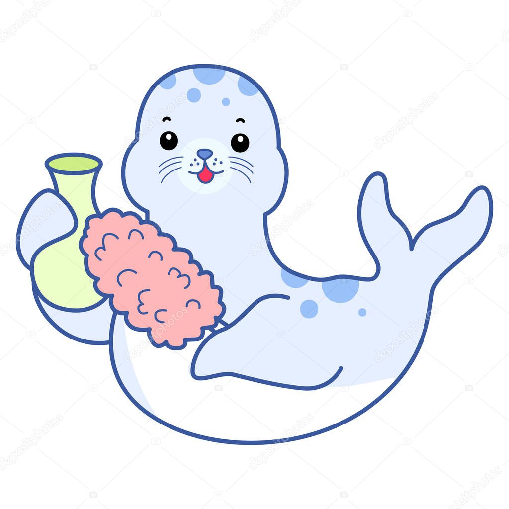 Cute Seal vector icon. Funny baby Seal animal series stock illustration. Life of fluffy Seal designs.